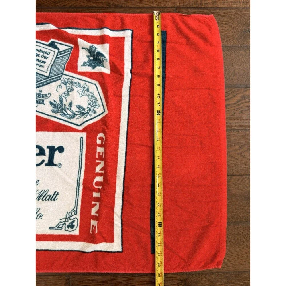 Budweiser Bottle Label Beach Towel R.A. Briggs King of Beers Red Blue VTG 54x29